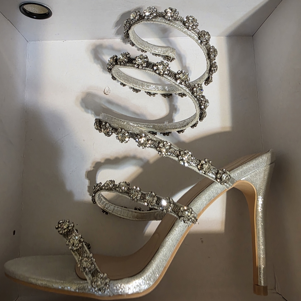 AKIRA Silver Embellished Spiral Heels